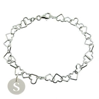 Sterling Silver Light Heart Charm Anklet With Initial Disc Charm