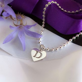 Sterling Silver Anklet With Heart Initial Charm & Chain Choice