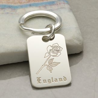 Sterling Silver Rectangle England Keyring With Optional Engraving