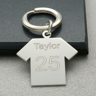 Sterling Silver Engraved Football Shirt Keyring