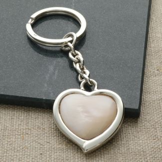 Sterling Silver Pink Shell Heart Keyring With Optional Engraving