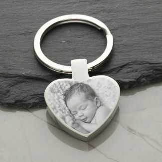 Mirror Polished Photo Engraved Heart Keyring