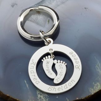 Sterling Silver Personalised Hanging Baby Feet Keyring 