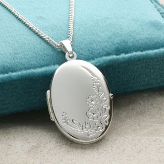Sterling Silver Oval Floral Locket With Optional Engraving & Chain