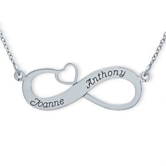9ct White Gold Infinity With Heart Necklace