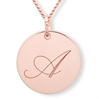 9ct Rose Gold Engraved Inital Disc  And Optional Chain