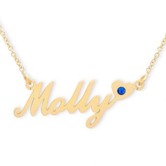 9ct Yellow Gold Carrie Style (Sex & The City) Personalised Name Necklace With Heart & Birthstone