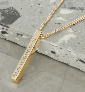 Mens 9ct Yellow Gold Plated 3D Engraved Bar Pendant Necklace