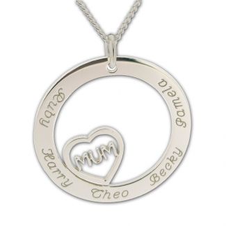 Sterling Silver Mum Heart Disc Personalised Necklace