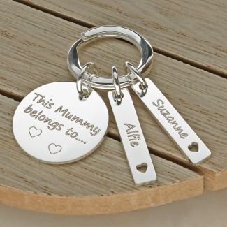 Sterling Silver Mummy Keyring With Personalised Tags