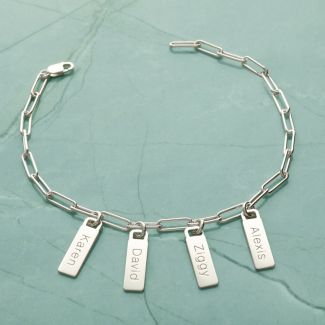 Sterling Silver Paper Clip Link Bracelet With Engraved Tags