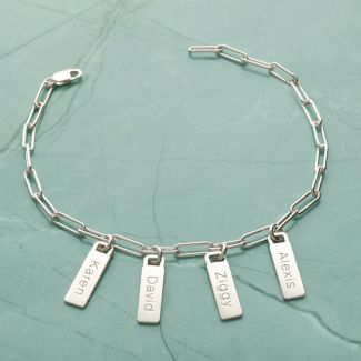 Sterling Silver Paper Clip Link Bracelet With Engraved Tag Options