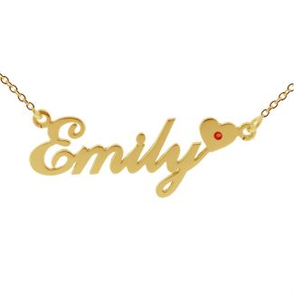 9ct Yellow Gold Plated Carrie Style (Sex & The City) Personalised Name Necklace With Heart & Birthstone