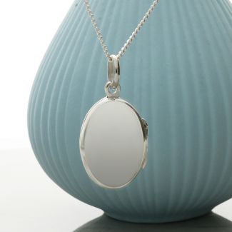 Sterling Silver Small Oval Locket with Engraving and Chain