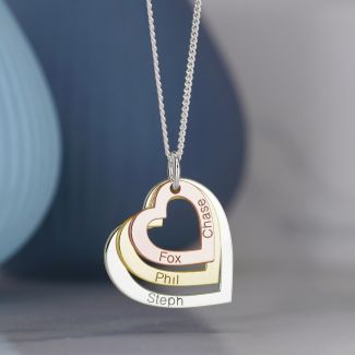 Triple Heart Family Three Colour Gold Plated Necklace