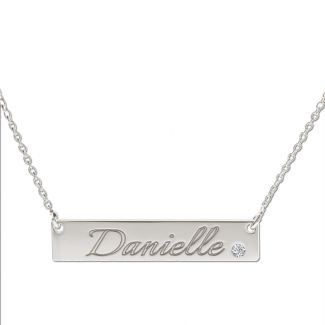 Sterling Silver Name Bar Tag Pendant With Crystal / Diamond