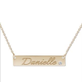 9ct Yellow Gold Name Bar Tag Pendant With Crystal Or Real Diamond