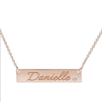 9ct Rose Gold Plated Name Bar Tag Pendant With Crystal Or Real Diamond