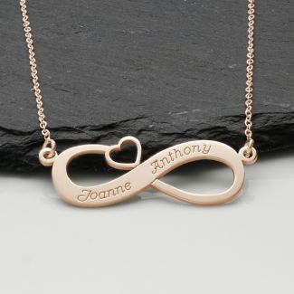 9ct Rose Gold Plated Infinity With Heart Necklace