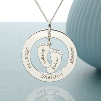 Sterling Silver Family Necklace With Hanging Baby Feet