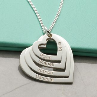 Sterling Silver Four Heart Personalised Family Necklace