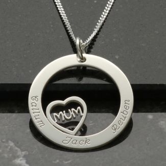 Sterling Silver Mum Heart Disc Personalised Necklace