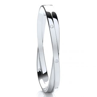 Sterling Silver Ladies CZ Set Double Bangle 