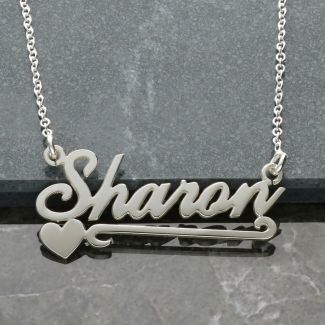 9ct White Gold Carrie Style Personalised Name Necklace With Heart & Scroll