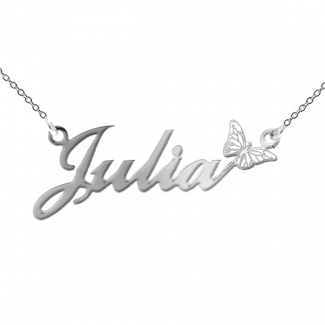 9ct White Gold Carrie Style Personalised Name Necklace with Butterfly