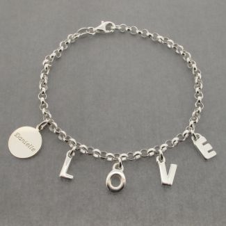 Sterling Silver Love Bracelet With Engraved Sterling Silver Disc