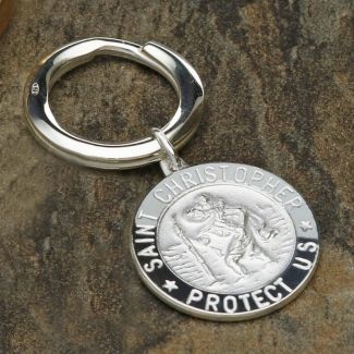 Sterling Silver 24mm 3D St Christopher Keyring With Optional Engraving