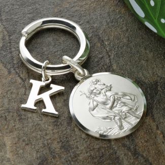 Sterling Silver 24mm St Christopher Keyring With Any Initial & Optional Engraving