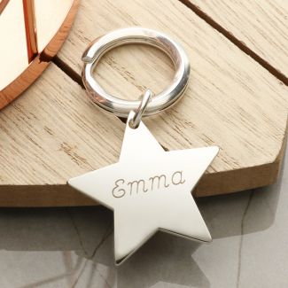 Sterling Silver Engraved Star Keyring 