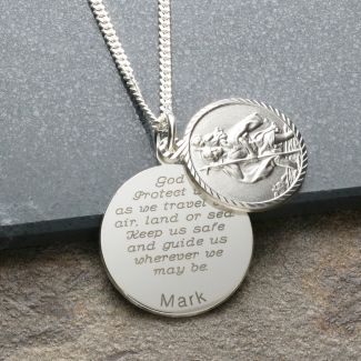 Sterling Silver Personalised Round St Christopher With Travellers Prayer & Optional Engraving