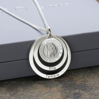 Sterling Silver Personalised 12mm 3D St Christopher Family Pendant & Optional Chain