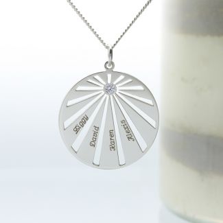 Sterling Silver Sunburst Family Pendant With Optional CZ Or Diamond & Chain