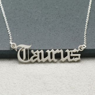 Sterling Silver Gothic Old English Zodiac Necklace
