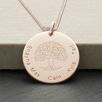 9ct Rose Gold Plated Engraved Tree Of Life Family Necklace