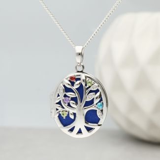 Sterling Silver Tree Of Life Locket Set With CZ Crystals Optional Engraving & Chain