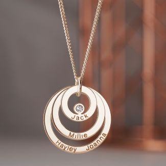 9ct Rose Gold Plated Engraved Triple Disc Personalised Family Necklace With Diamond