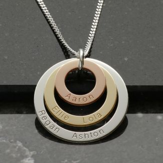 Three Colour 9ct Gold Triple Disc Personalised Family Necklace