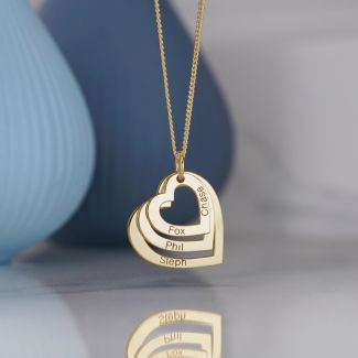 Gold Plated Triple Heart Personalised Family Necklace