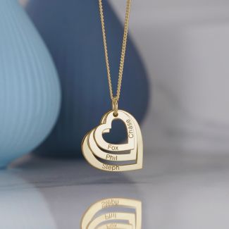 9ct Yellow Gold Triple Heart Personalised Family Necklace