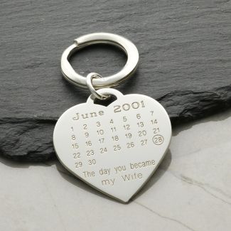 Sterling Silver Special Date Heart Keyring With Optional Engraving