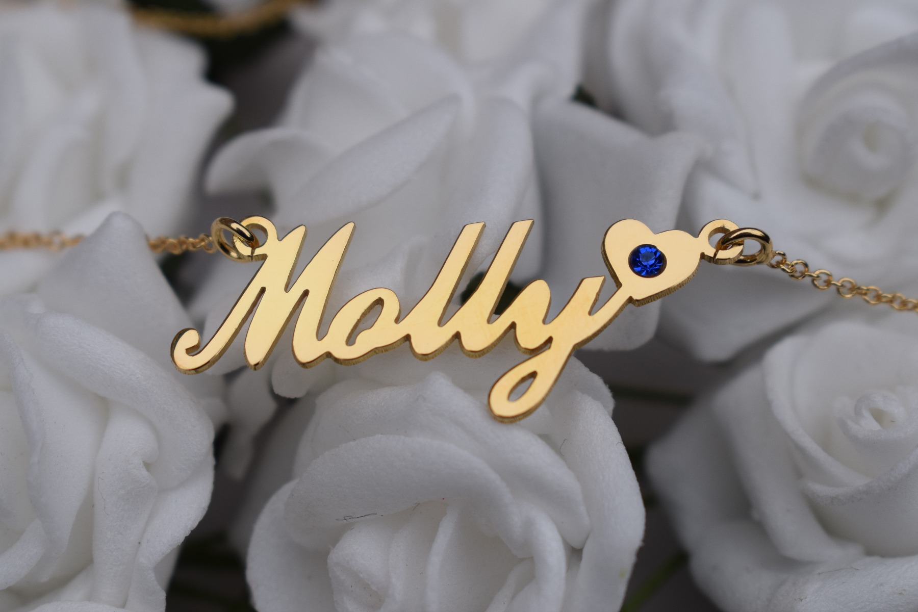 9ct Yellow Gold Plated Carrie Style (Sex & The City) Personalised Name Necklace With Heart & Birthstone