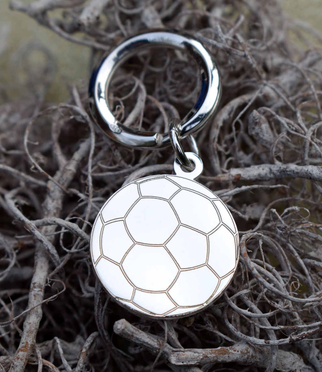 Sterling Silver Round Engraved Football Keyring