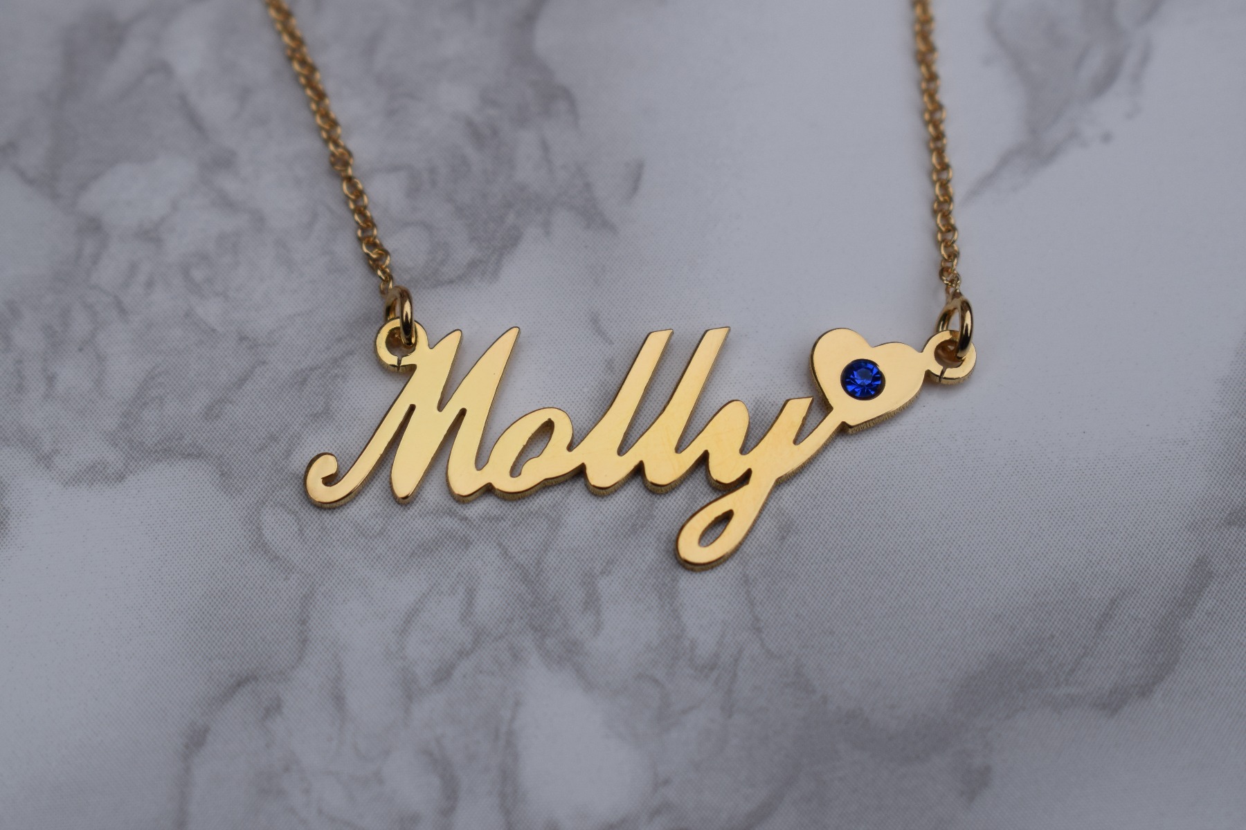 9ct Rose Gold Plated Carrie Style (Sex & The City) Personalised Name Necklace With Heart & Birthstone