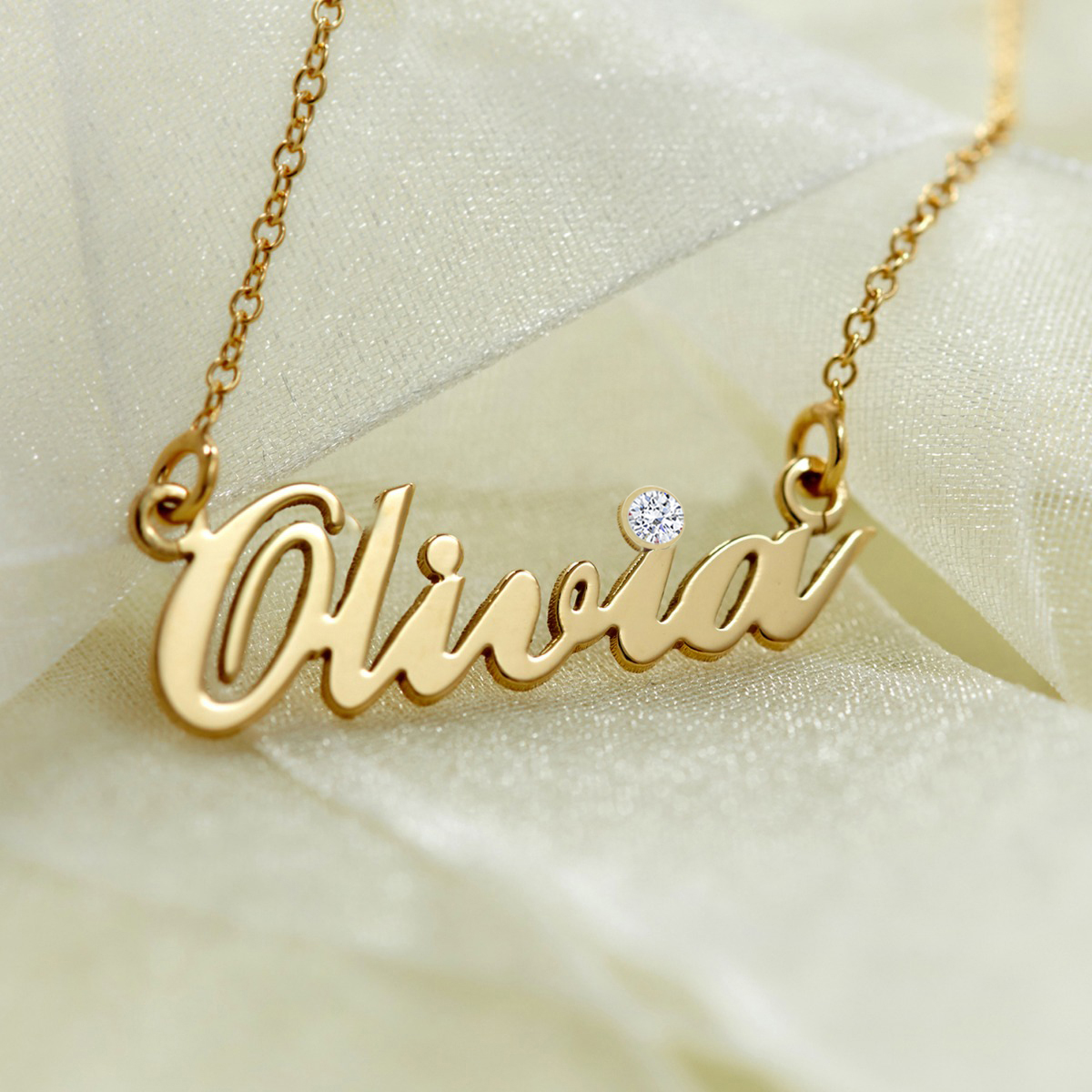 9ct Yellow Gold Carrie Style Personalised Name Necklace With Crystal (Sex & The City)