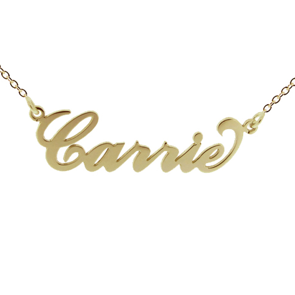 14k Gold Carrie Style Name Necklace with Curl