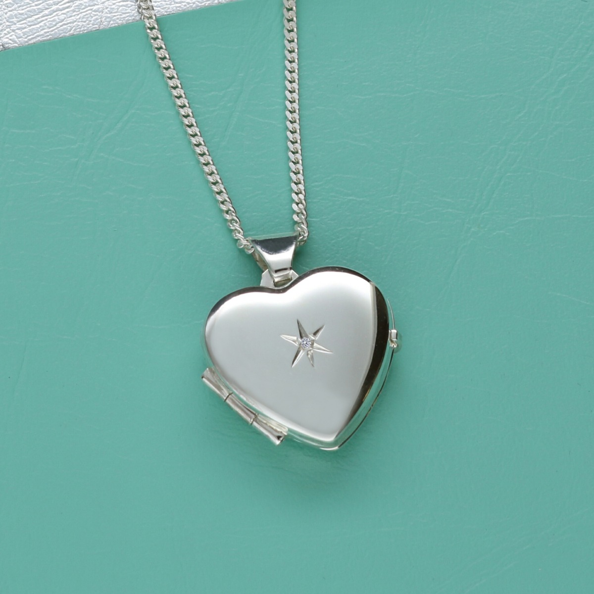 Sterling Silver Diamond Set Heart Locket With Optional Engraving & Chain